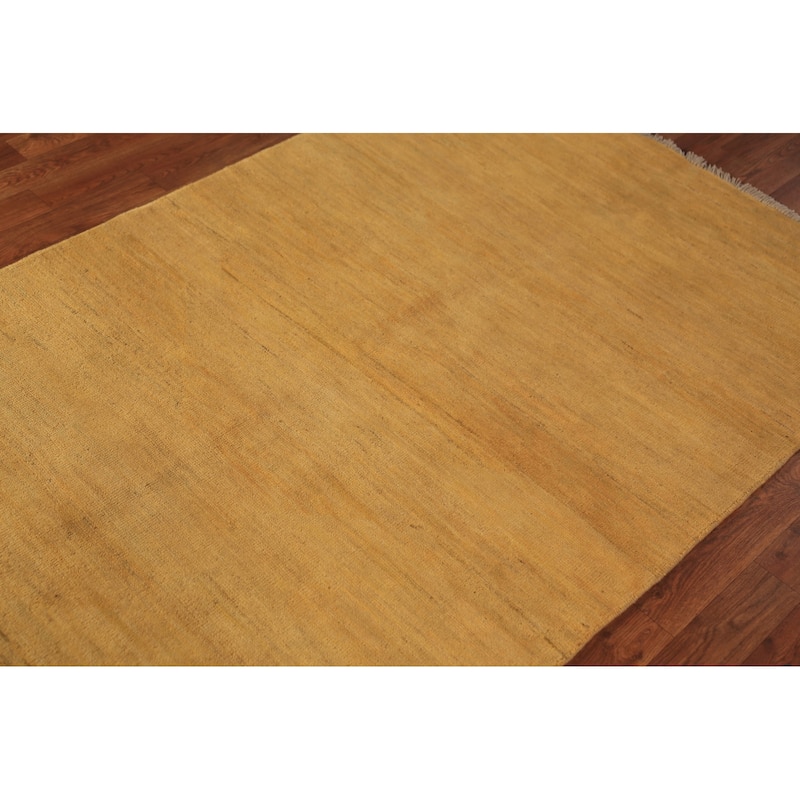 Gold Gabbeh Modern Rug Hand-Knotted Wool Carpet - 4'0" x 6'1"