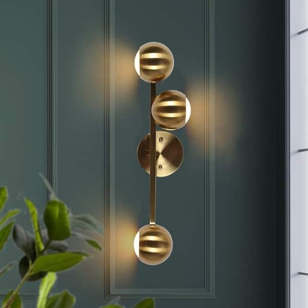 slide 1 of 10, Modern Luxury 3-Light Gold Brass LED Bathroom Vanity Light Metal Wall Sconces - 21.5" L x 4.7" W x 6" H