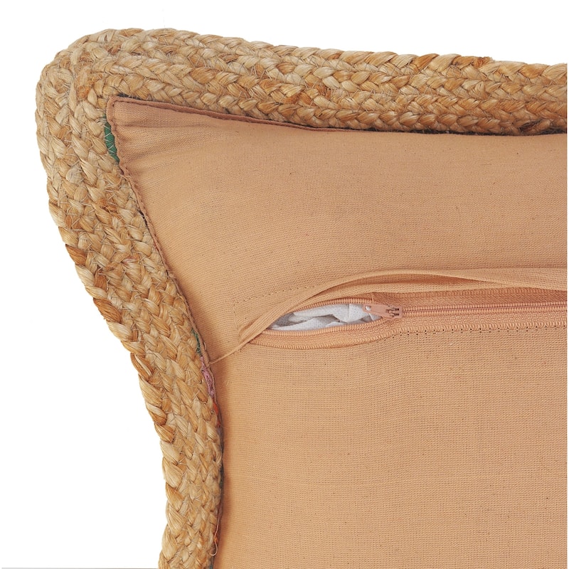 Sevita Bold Multicolored Chindi Jute Bordered Throw Pillow