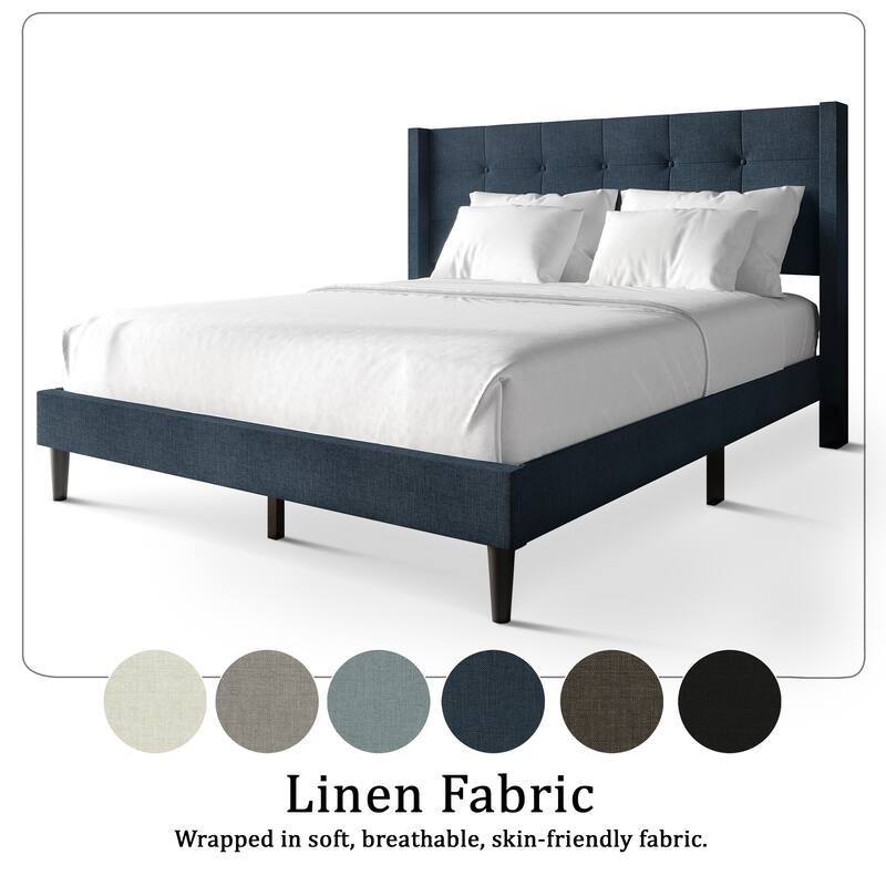 CraftPorch Elegance Wingback Upholstered Linen Bed