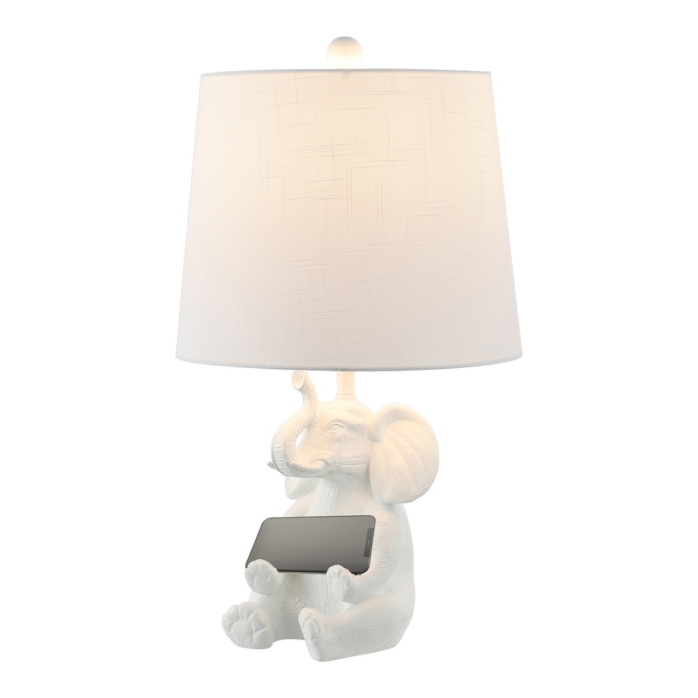 JONATHAN Y Laken 21" Modern Shabby Chic Resin/Iron Happy Elephant LED Kids' Table Lamp with Phone Stand