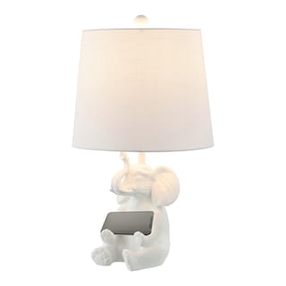Laken 21" Modern Shabby Chic Resin/Iron Happy Elephant LED Kids' Table Lamp with Phone Stand, by JONATHAN Y