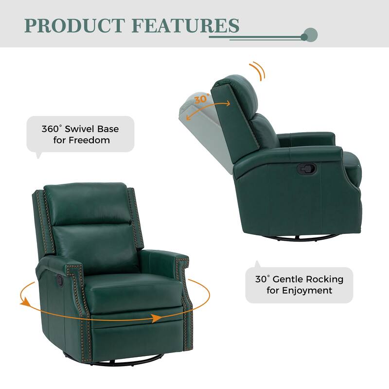 Echidna Transitional Genuine Leather Swivel Rocker Nursery Chair with Nailhead Trim by HULALA HOME
