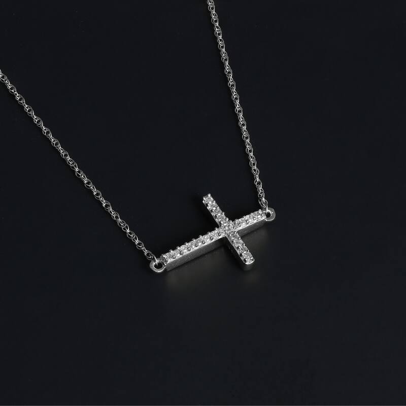 10K Gold 1/20ct TDW Diamond Cross Pendant Necklace for Women - White - White