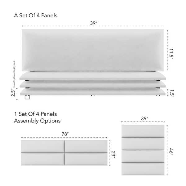 VANT Upholstered Headboards - White Dove - 39 Inch - Set of 4 panels.