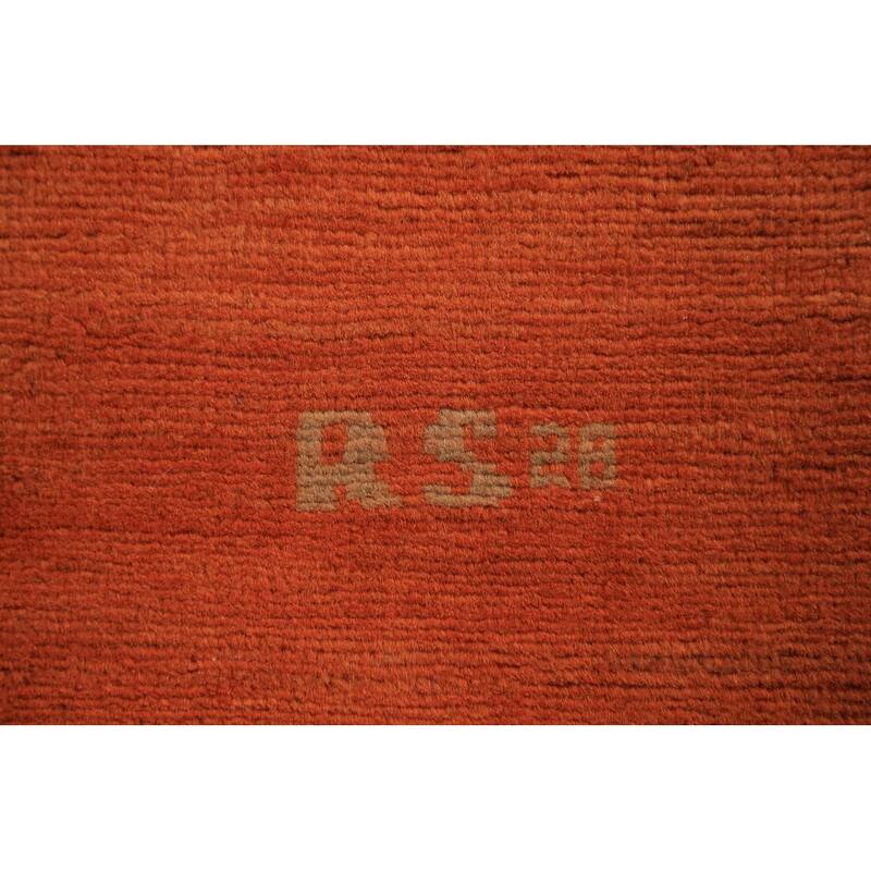 Orange Gabbeh Modern Area Rug Hand-Knotted Stripe Wool Carpet - 4'11" x 6'8"