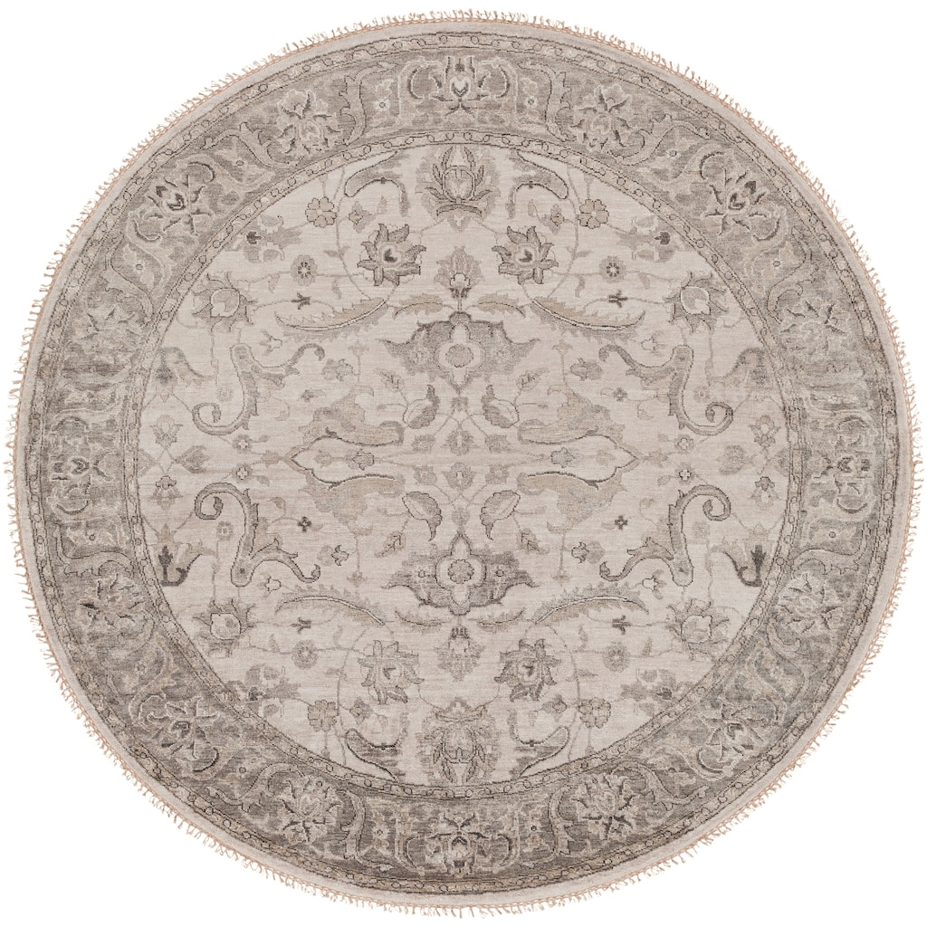 Hand-Knotted Brading Border Viscose Area Rug - 8' Round