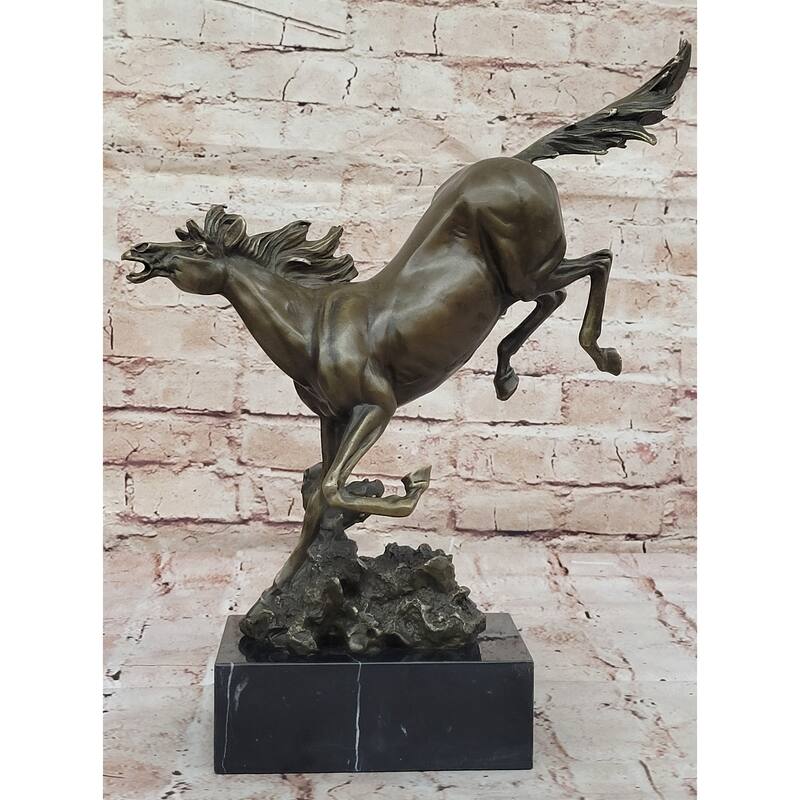 Original Milo Art Deco Wild Horse Bronze Sculpture Hot Cast Marble Base Figure