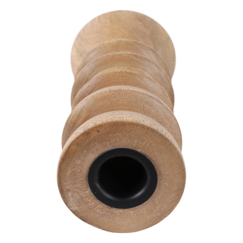 Mango Wood Modern Totem Carved Taper Holder - Tan