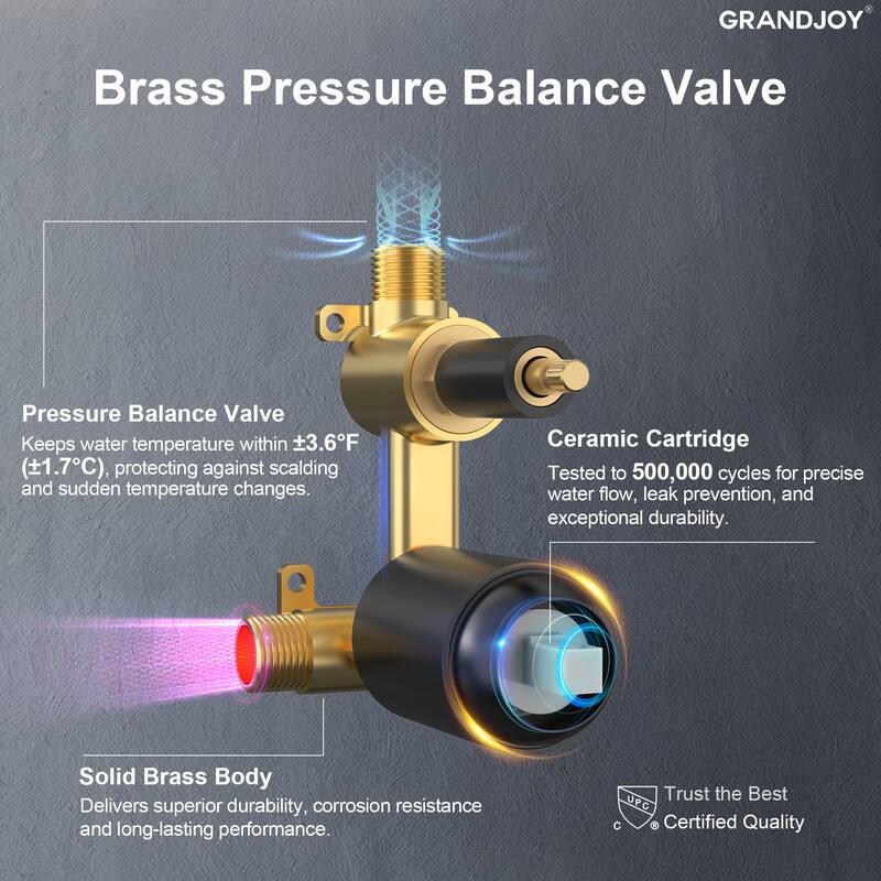 GRANDJOY Wall Mounted Tub Shower Faucet Set with Rotating Bathtub Spout and Handheld Shower
