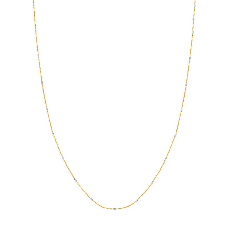 Curata 14k Two-tone Gold 0.8m Bead With White Cylinder Saturn Chain Necklace