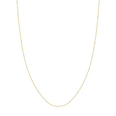 Curata 14k Two-tone Gold 0.8m Bead With White Cylinder Saturn Chain Necklace