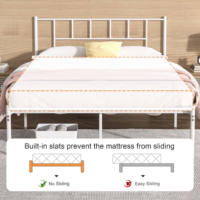 VECELO Victorian Style Metal Platform Bed Frame with Headboard & 12.6" Under Bed Storage-Twin/Full/Queen Size Steel Bed
