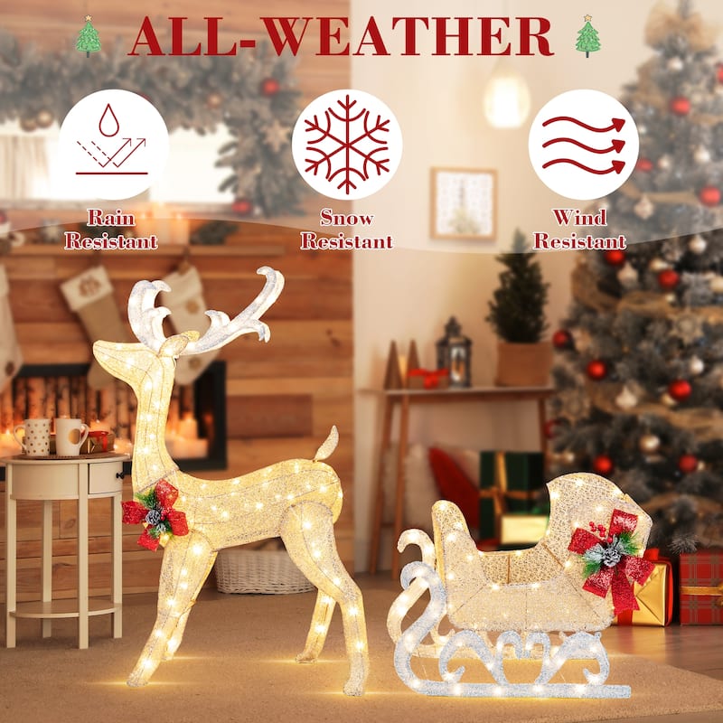 Futzca Christmas Light Holiday Reindeer & Sleigh