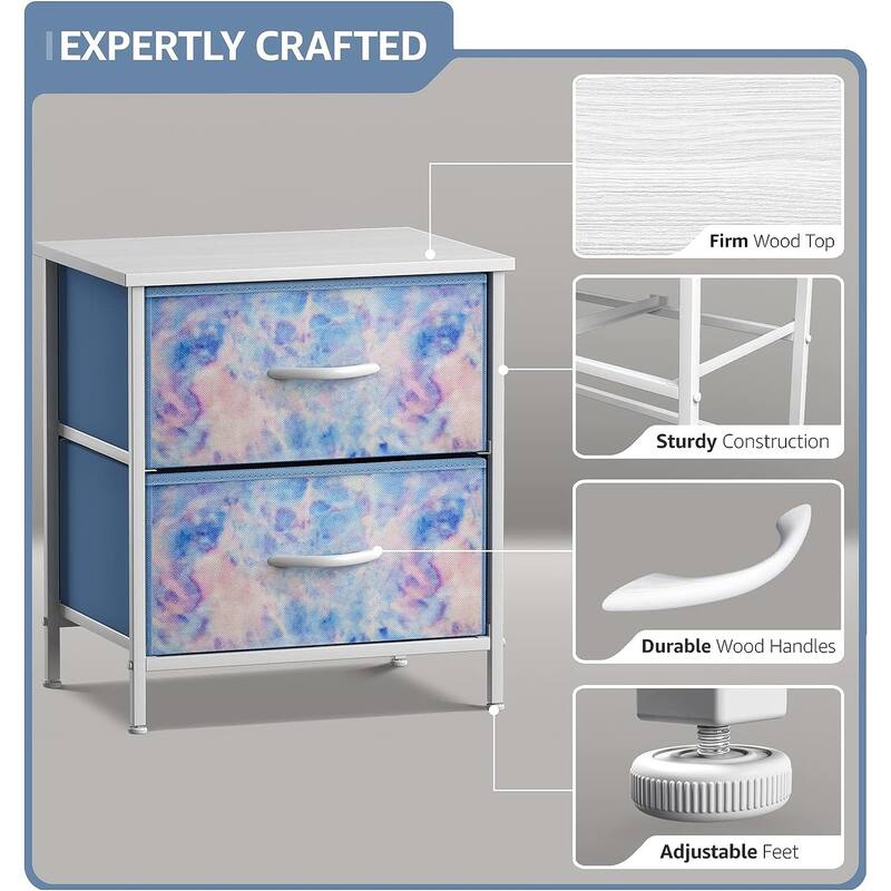 2 Drawer Bedside Nightstand End Table Bedroom Dresser, Pastel Colors