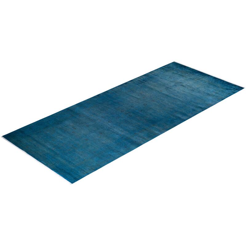 Overton Hand Knotted Wool Vintage Inspired Modern Contemporary Overdyed Blue Area Rug - 5' 1" x 12' 6"