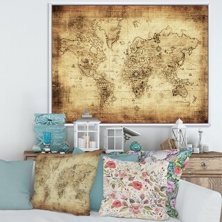 Designart "Ancient Map of The World IV" Vintage Framed Canvas Wall Art ...