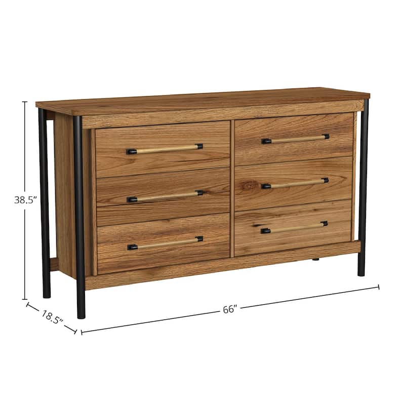 Norcross 6-Drawer Rubberwood Dresser, Hickory