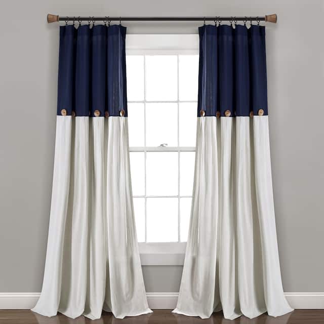 Lush Decor Linen Button Single Panel Window Curtain - 120"L x 40"W - Navy/Off-White