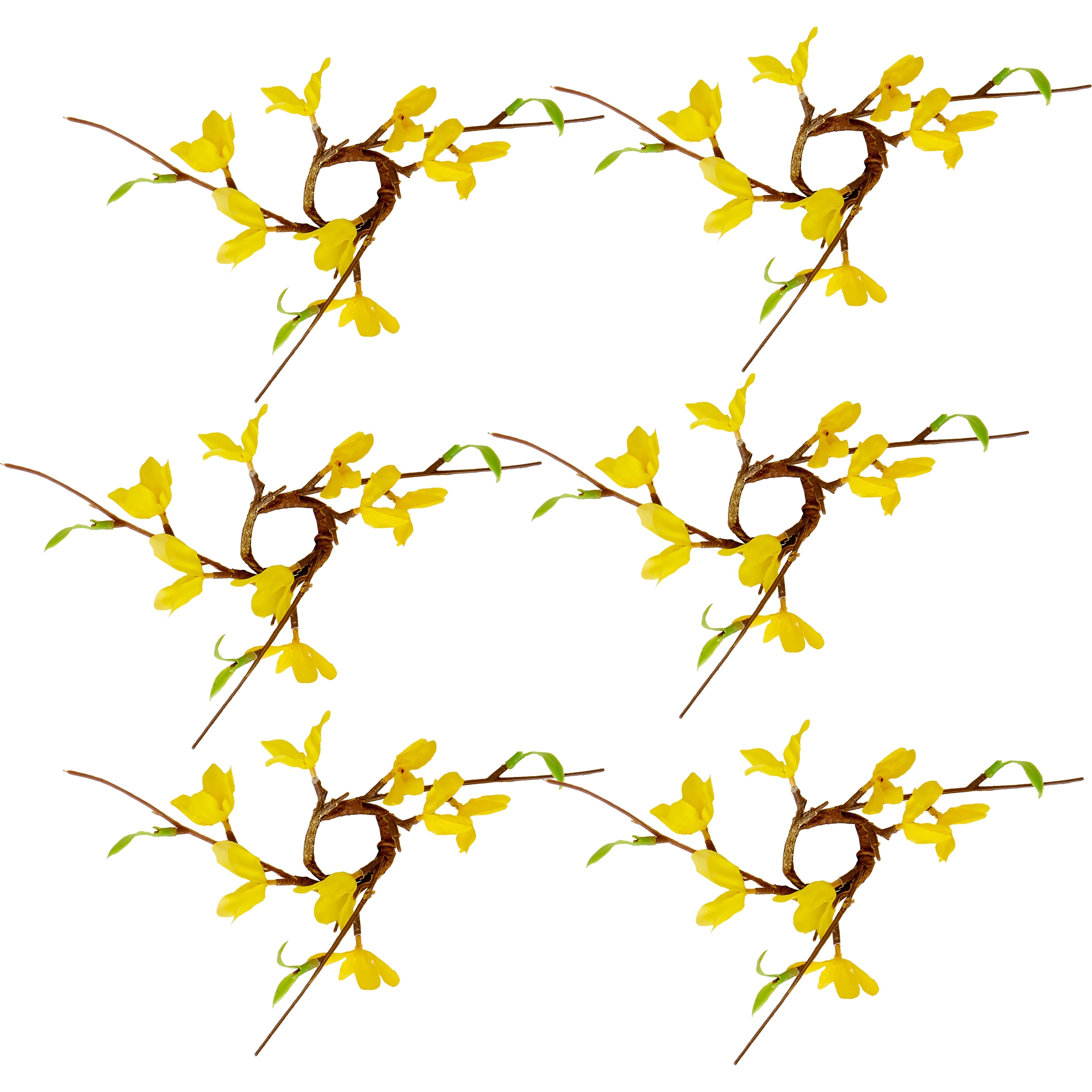 1.25" Inner Diamaeter Artificial Spring Flower Forsythia Taper Candle Ring, Napkin Holder, Set of 6 - 8