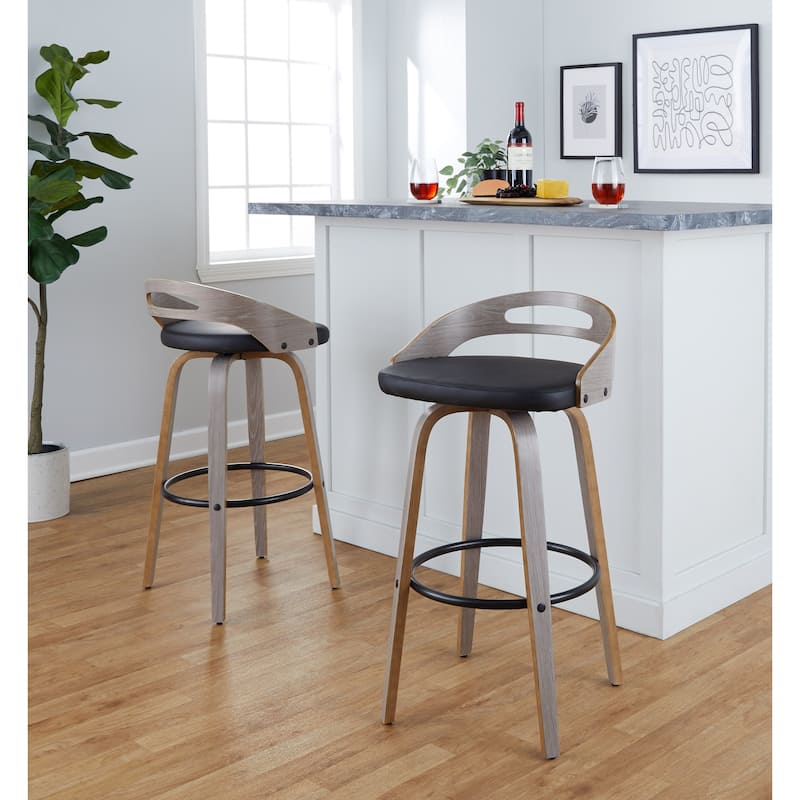 Carson Carrington Sadie 30" Fixed-Height Bar Stool with Bent Wood Legs & Round Footrest (Set of 2)