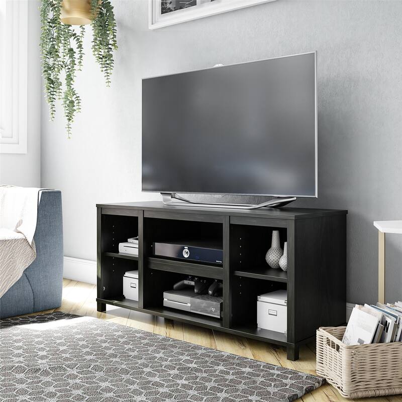 Anmytek Black Media Console TV Stand for up to 50 Inch TV, Open Shelf Entertainment Center