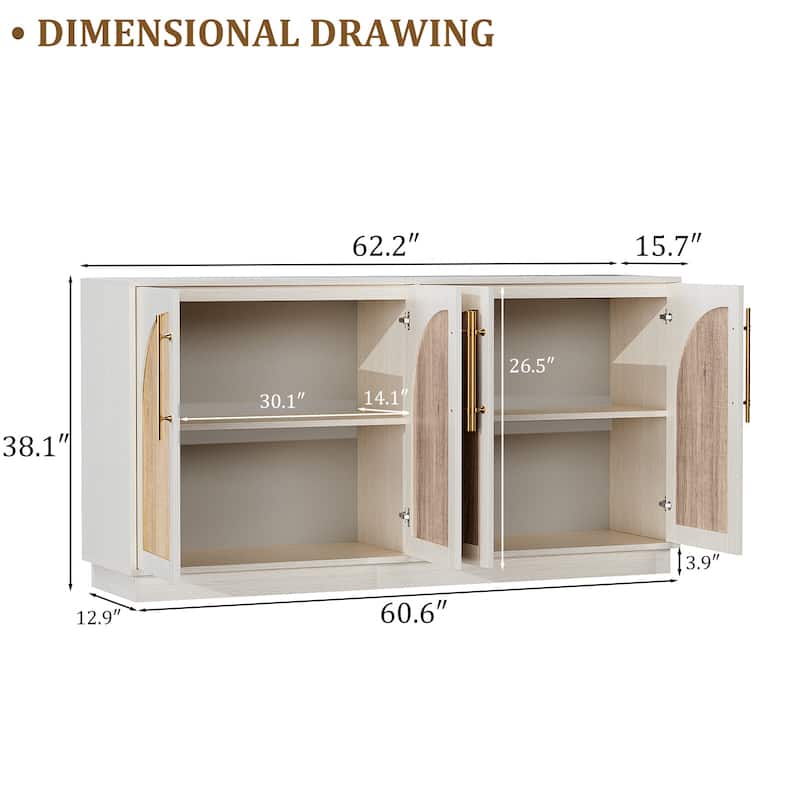 Double Layered 4 Door Cabinet Modern Arched Design Storage Cabinet