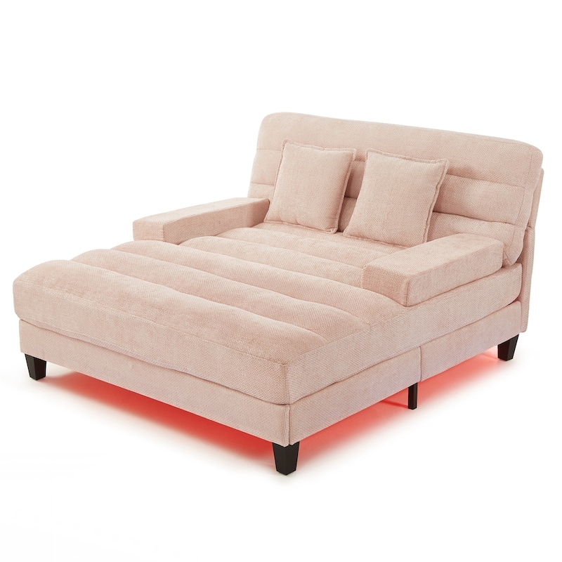 Modern Chaise Lounge Sofa 57.1" Sofa Bed Upholstered Lounge Sofa Chair with Adjustable Backrest and LED Light Strip