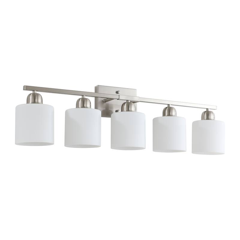 Bathroom Light Fixtures, 5-Light Modern Vanity Light Over Mirror, Wall Sconces with Frosted Glass Shades