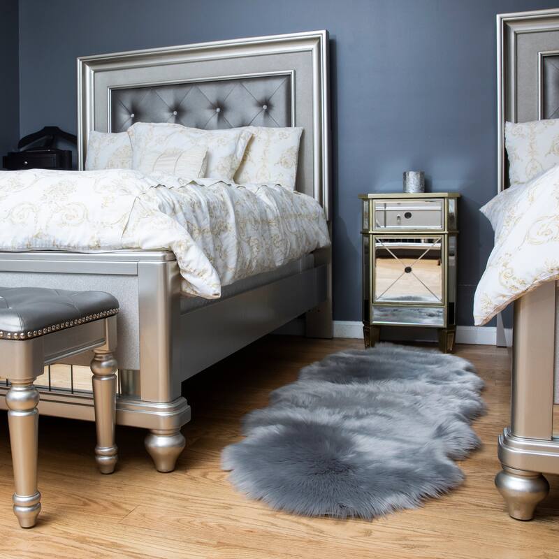 Walk on Me Faux Sheepskin Double Pelt Faux Fur Area Rug - 2' x 6' Runner - Silver/Grey