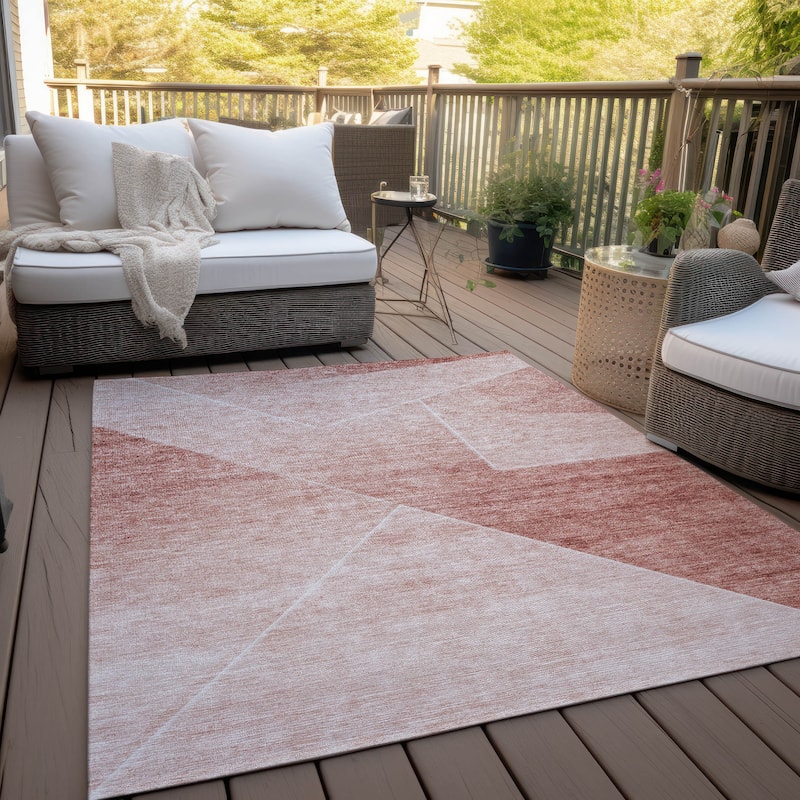 Machine Washable Indoor/ Outdoor Chantille Contemporary Abstract Rug - Salmon - 3' x 5'