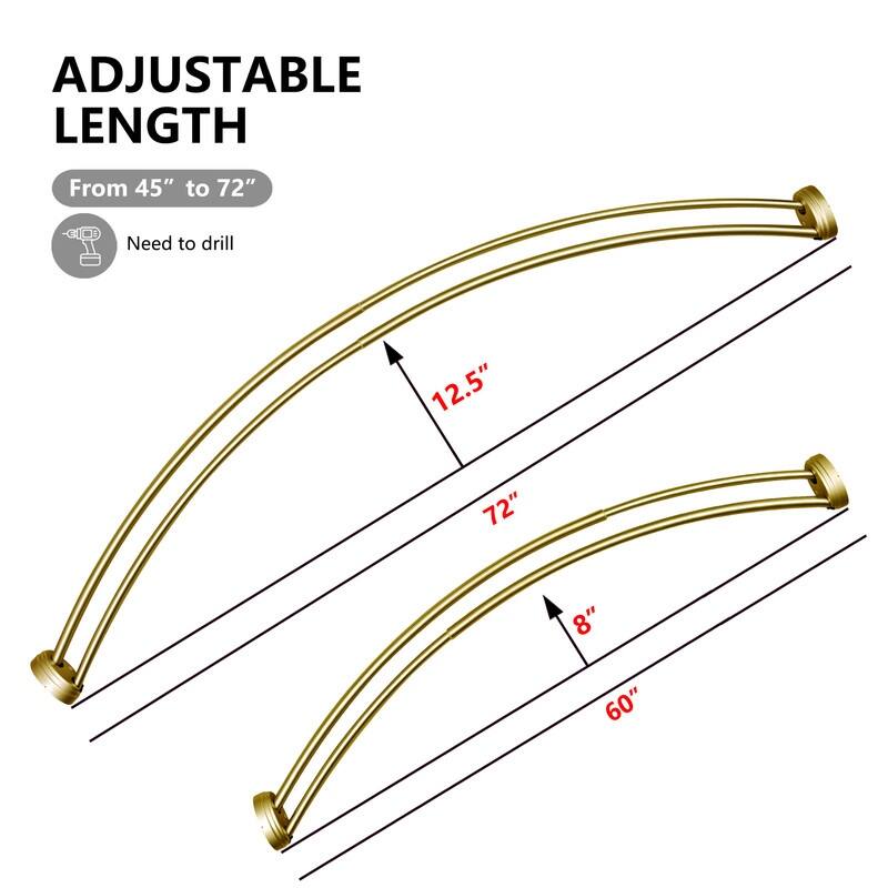 Utopia Alley Rustproof Wall Mounted Aluminum Double Curved Shower Curtain Rod, Screw Mount Rod, Adjustable Rod from 45" to 72"