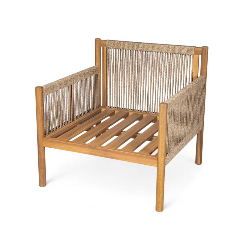 Modern Outdoor Armchair, Patio Woven Lounge Chair with Solid Wood Frame, Cushions, Poolside Side Chair Balcony Accent Chair