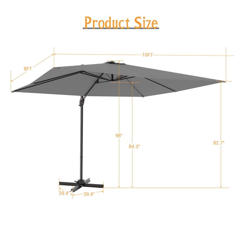 LIVOOSUN 10x8FT Rectangle Cantilever Umbrella Patio Offset Umbrella For Outdoor Space, Solution-Dyed Fabric, 360° Rotation