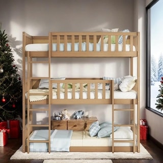 Twin over Twin over Twin Detachable Wood Bunk Bed