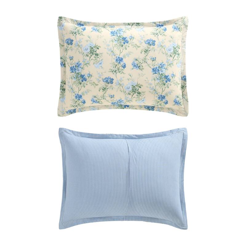 Laura Ashley Blossom Dance Reversible Cotton Blue Comforter Set