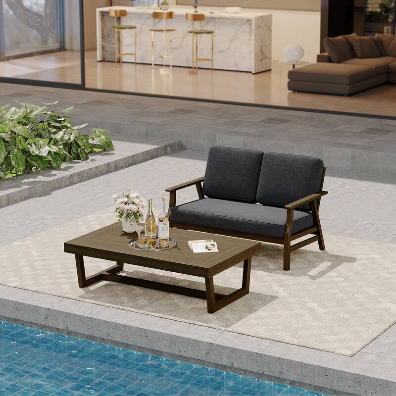 Modern Wood Outdoor Patio Sofa Loveseat with Cushion