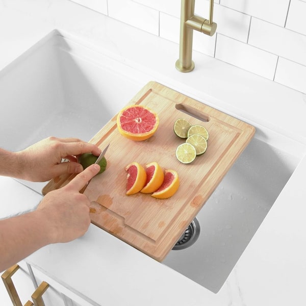 slide 2 of 8, STYLISH 15 1/8" Bamboo Workstation Cutting Board Honey-Toned Brown