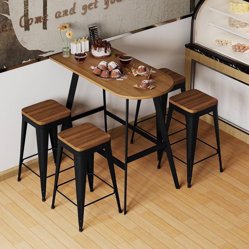 Counter & Bar Stools with Metal Frame Kitchen Stools Backless Kitchen Bar Furniture Stools with Square Wooden Seat