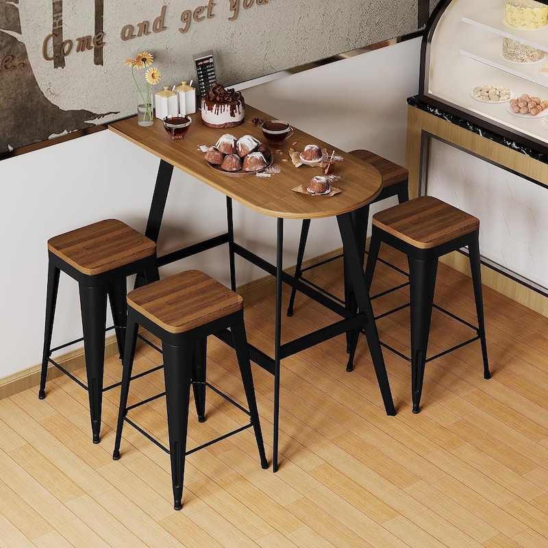 Counter Stools with Metal Frame Backless Counter Height Bar stools 24" Seat Height Kitchen Bar Furniture Stools with Wooden Seat