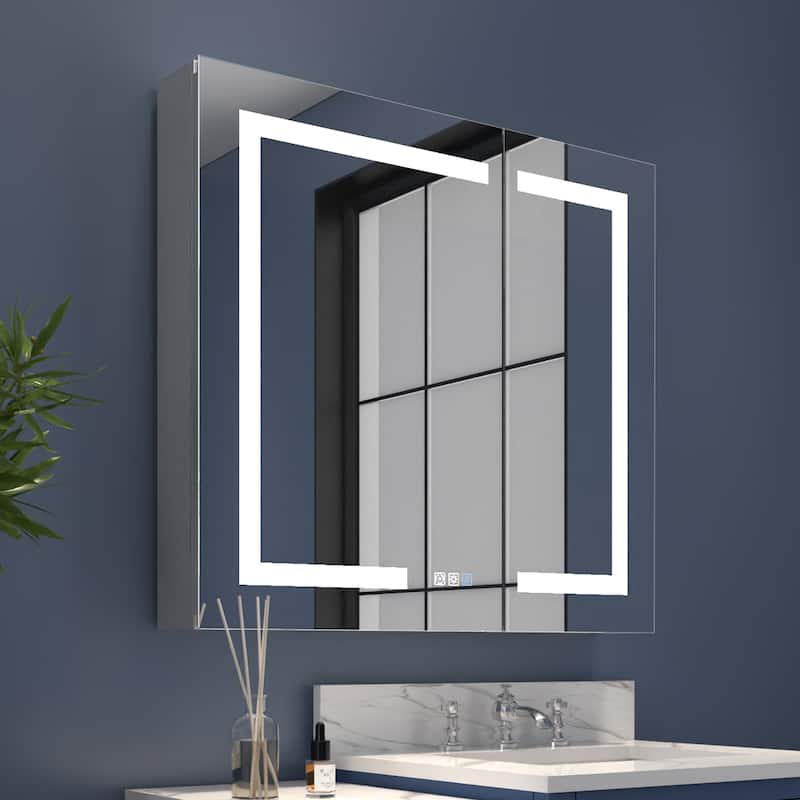 ExBrite 36" x 30" LED Lighted Bathroom Medicine Cabinet with Mirror,Recessed or Surface Mount,Defog - 32"x30"