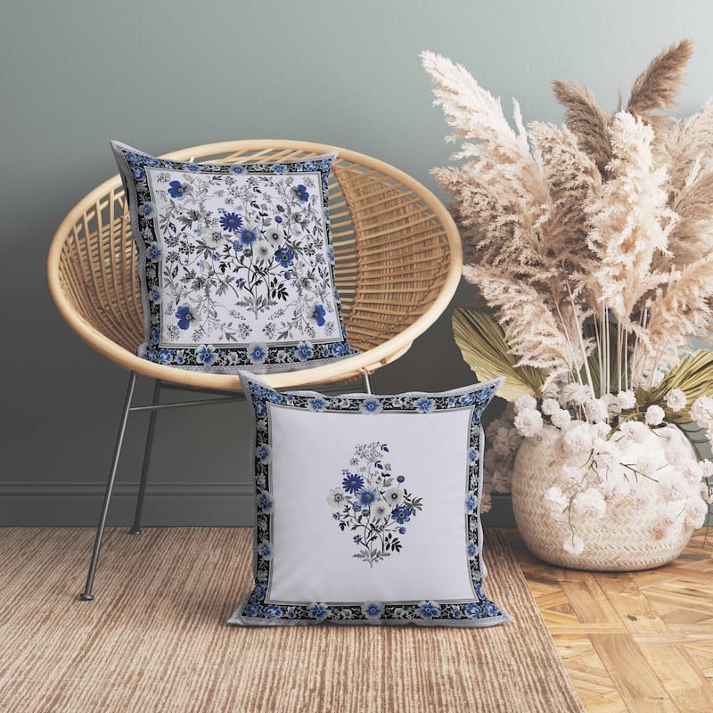 Garden Glory Faux Suede Reversible Throw Pillow Blue and Gray