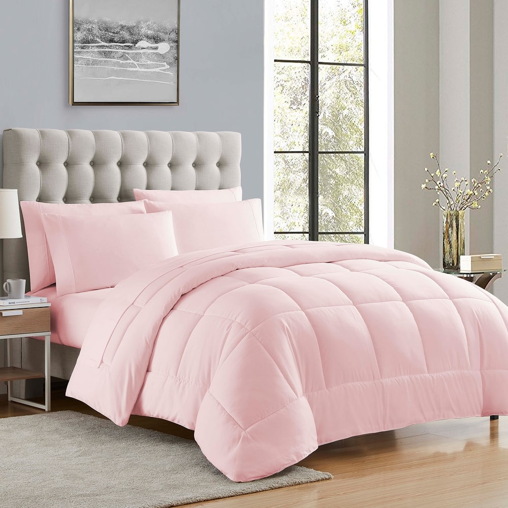 Sweet Home Collection All Season Bed in A Bag Solid Color Comforter & Sheet Set Ultra Soft Bedding