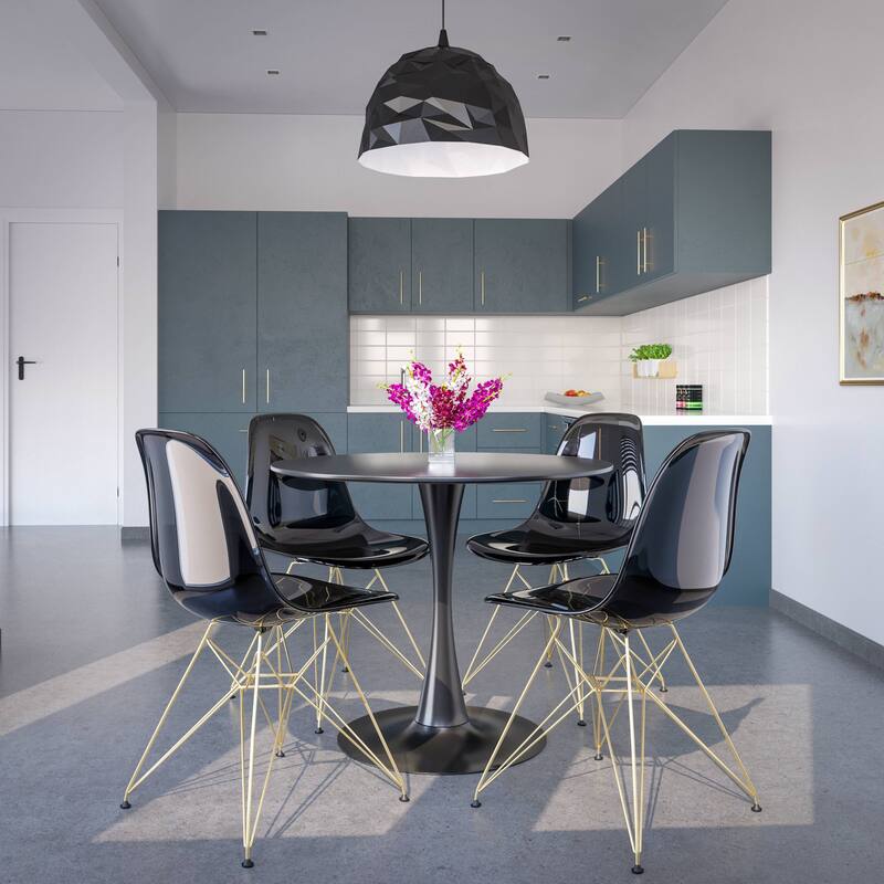 5-Piece Dining Set with 35" Round MDF Table and 4 ABS Plastic Side Chair with Gold Metal Legs