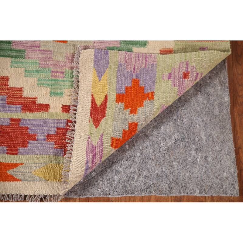 Geometric Kilim Area Rug Reversible Flatweave Foyer Wool Carpet - 3'4"x 5'0"