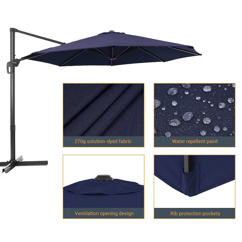 LIVOOSUN 11Ft Cantilever Patio Umbrella,Offset Hanging Umbrella