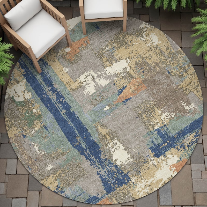 Machine Washable Indoor/Outdoor Casual Contemporary Chantille Rug - Taupe - 8' x 8'
