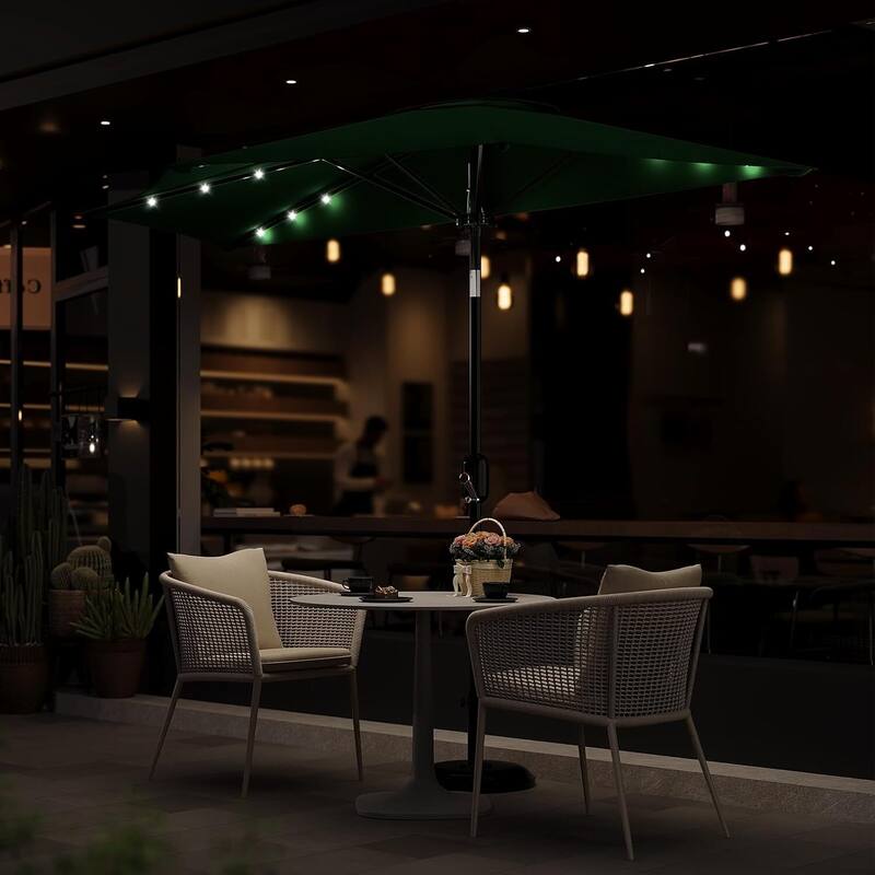 9FT Half Patio Umbrella with Smooth Crank Lift, Shade Canopy for Patio, Backyard, Garden with LED Lights (No Base)