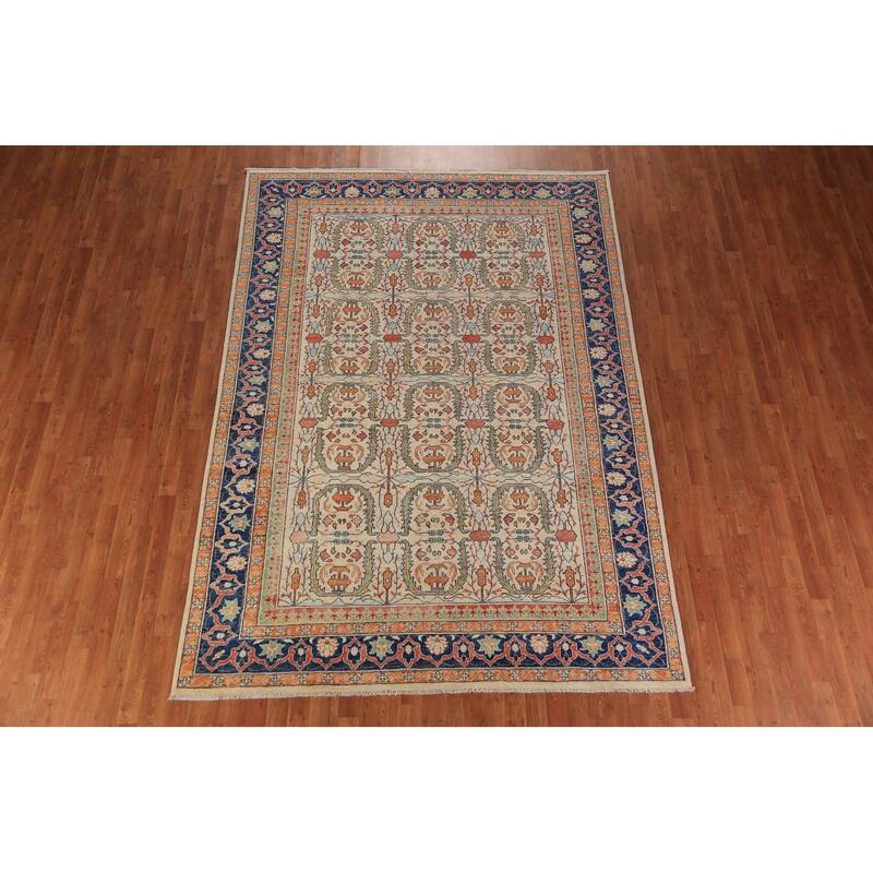 All-Over Heriz Serapi Vegetable Dye Area Rug Handmade Wool Carpet - 6'11"x 9'10"