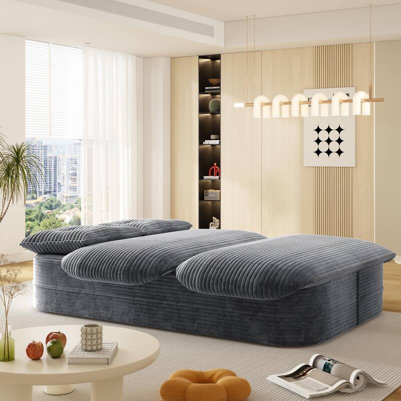 78.7" W 2-in-1 Foldable Corduroy Deep Seating Convertible Sofa Floor Sofa Bed